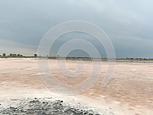 Rose or pink salt beautiful lake with healthy mad