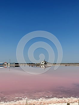 Rose or pink salt beautiful lake with healthy mad