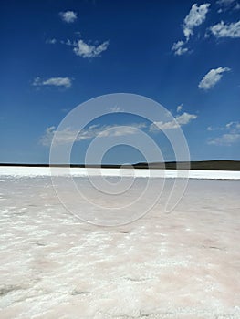 Rose or pink salt beautiful lake with healthy mad