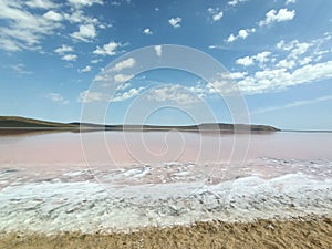 Rose or pink salt beautiful lake with healthy mad