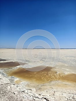 Rose or pink salt beautiful lake with healthy mad