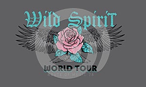 Rose power. Rock and roll vector graphic print design.