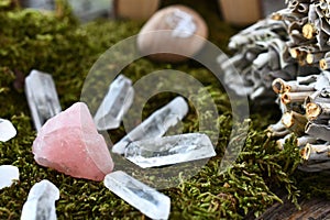Rose Quartz Crystals and White Sage Smudge Sticks