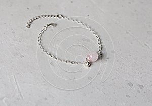 Rose quartz, heart bracelet on a silver chain. Bracelet made of stones on hand from natural stone Rose quartz . Bracelet made of