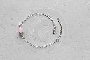 Rose quartz, heart bracelet on a silver chain. Bracelet made of stones on hand from natural stone Rose quartz . Bracelet made of