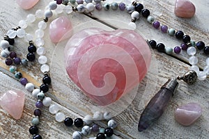 Rose Quartz Heart and Mala Beads