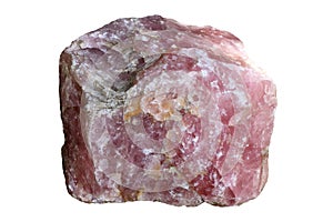 Rose quartz mineral stone isolated on white
