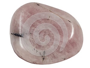 Rose quartz pebble isolated macro on white