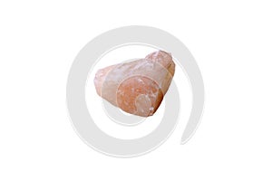 Rose quartz, stone silicate mineral. Rough, uncut, pinkish color isolated white background