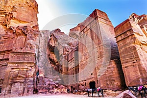 Rose Red Rock Tombs Afternoon Street of Facades Petra Jordan