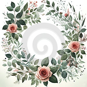 Rose Ring: Background Designed with Circle Frame of Roses, Isolated Image, Generative AI. photo