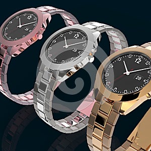 Rose, silver and gold watch
