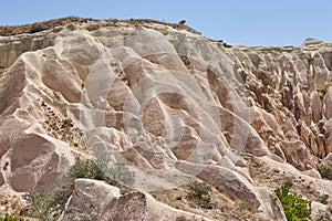 Rose valley in Goreme. Picturesque rock formation. Cappadocia, Turkey