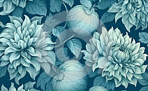 rose vintage seamless blue floral background design illustration leaf pattern flower. Generative AI.