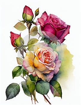 Rose watercolor painting for wall decoration or different rooms.