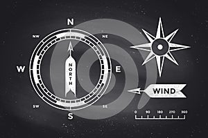 Rose Wind and Compass. Set of vintage arrows for Navigation