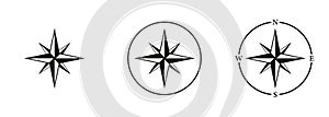 Rose Wind Symbol. Compass Silhouette Icon Set. North, South, West, East Navigation Glyph Pictogram. Journey Navigator