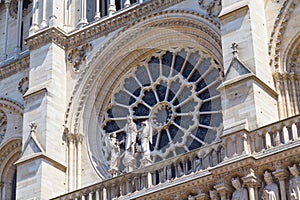 Rose window in the facade of the Notre-Dame de Paris medieval cathedral and is