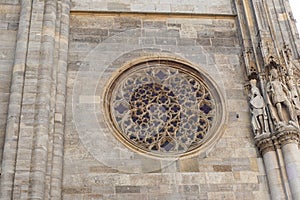 Rose Window at Saint Stephen`s Cathedral Stephansdom in Vienna Austria