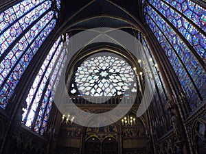 Rose window and stained glass, Sainte Chapelle, Paris, France