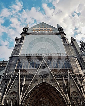 The rose windows of Notre-Dame de Paris in the restauration after conflagration photo