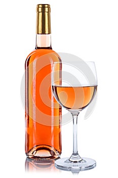 Rose wine bottle glass isolated on white