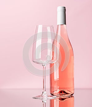 Rose wine bottle and wine glass