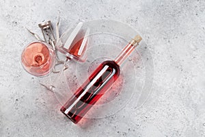 Rose wine bottle and glasses