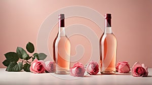 Rose wine bottle for Mock-up blank label product on white background.