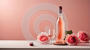 Rose wine bottle for Mock-up blank label product on white background.