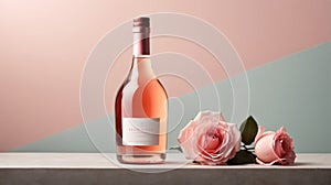 Rose wine bottle for Mock-up blank label product on white background.