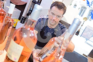 Rose wine on display