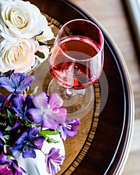 Rose Wine with flowers natural light