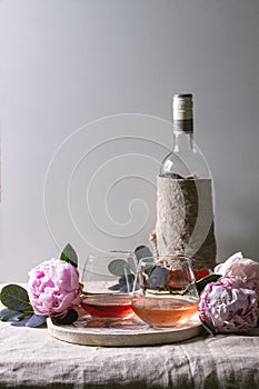 Rose wine with flowers