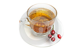 Rosehip tea isolated white background