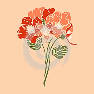 Rosehip wild rose. Rosales. Bouquet of flowers. Botanical illustration. photo