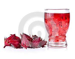 Roselle fruits  juice isolated on white background