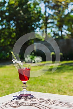 Roselle juice on the wood table in summer.