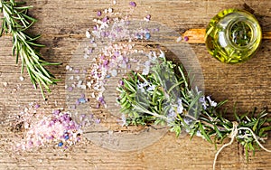 Rosemary oil and bouquet with bath salt