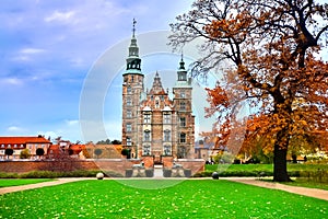 Rosenborg castle from front gardens during autumn, Copenhagen, Denmark