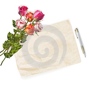 Roses bouquet and blank greeting card. EPS 10