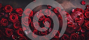 Roses Bouquet and Hearts background. Valentine's Day or wedding background