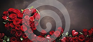 Roses Bouquet and Hearts background. Valentine's Day or wedding background