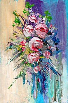 Roses bouquet on painting grunge background
