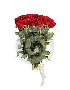 Roses bouquet with ribbon isolated on white background