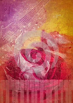 Roses bouquet and violin card