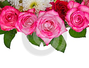 Roses and chrysanthemus on white background