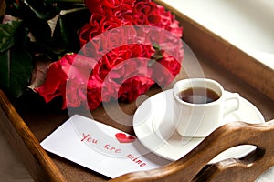 Roses and coffee for Valentine's day