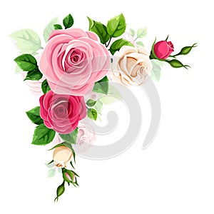 Roses corner border. Red, pink, and white roses corner design element