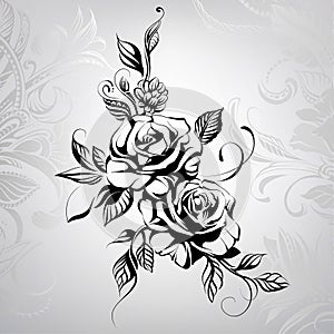 Roses in a floral ornament. vector illustration